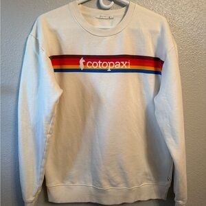 cotopaxi Cream Crewneck with Red-Orange-Yellow-Blue Stripe